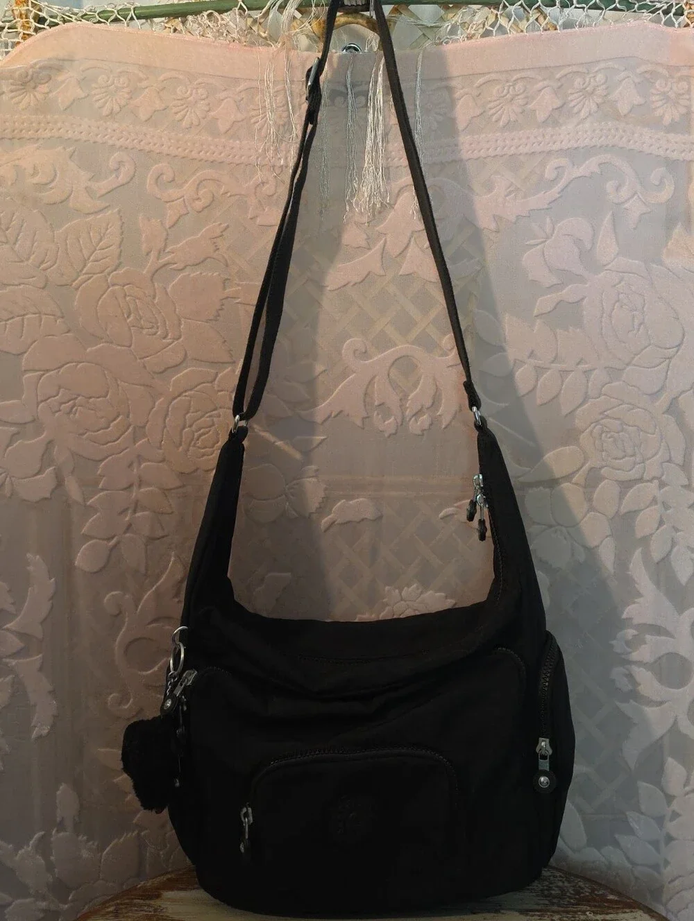 Kipling Black Hobo Shoulder Bag with Multiple Zips